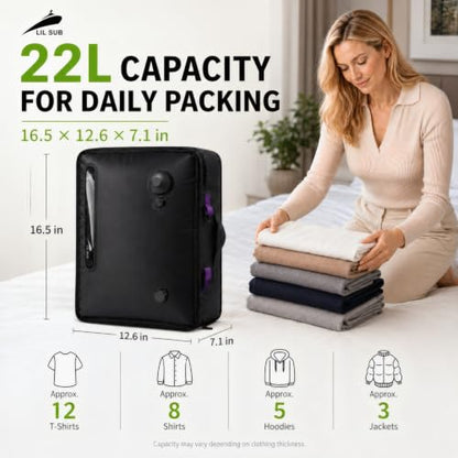 LIL SUB Travel Vacuum Compression Bag, 2-Way Packing Bag with Built-In Hand Pump and External Pump Port, IPX8 Waterproof 70D Nylon, IP68 Airtight Zipper, 22L Space Gray, 1 Pack - color: 22L Black - 1PC Built-In Hand Pump