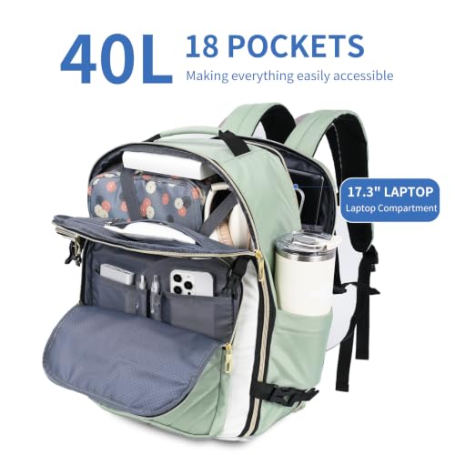 VANKEAN 40L Water- Resistant Laptop Backpack for Women College - color: Beige/Light Green, size: 40L