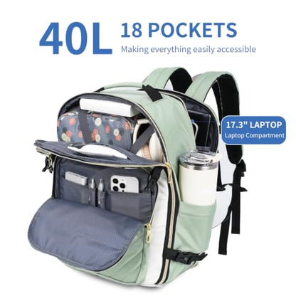 VANKEAN 40L Water- Resistant Laptop Backpack for Women College - color: Beige/Light Green, size: 40L