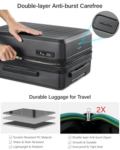 MILADA Expandable Large Suitcase 28 Inch, Hardshell Checked Luggage, Black - color: Jet Black, size: Checked Large 28 Inch