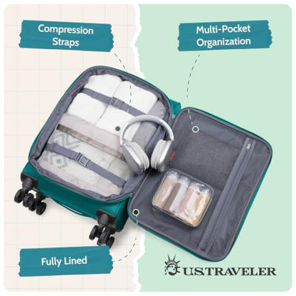 U.S. Traveler Rio Lightweight Softside Rolling Carry-on Suitcase, 4-Wheel Single, Teal - color: Teal, size: 22"