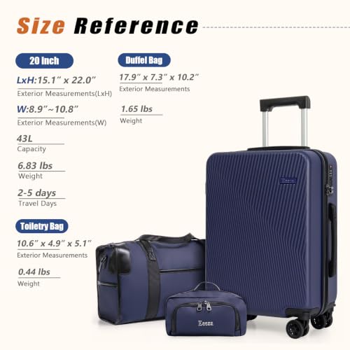 Eeeza Luggage Sets 3 Piece, Carry on Luggage 20in Suitcase Set,Deep Blue - color: PorscheBlue, size: 3 Piece (20")