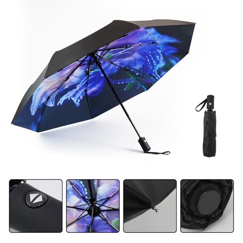 SY COMPACT Travel Umbrella - Windproof Automatic Compact Umbrellas for Rain - color: UPF-Bellflower