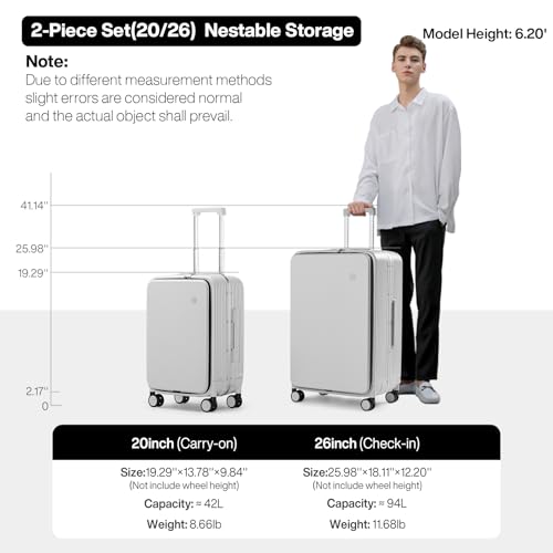 mixi 2-Piece Luggage Sets with Cup Phone Holder and Charger Hard Shell Suitcases with Spinner Wheels, 20+26 Smoke White - color: Smoke white, size: 2-Piece Set (20/26)