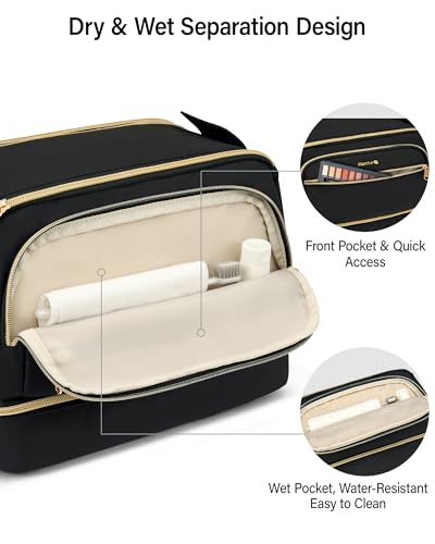 Hanke Travel Toiletry Bag, Wide-Open Dual-Layer Water Resistant Makeup Bag - color: Black