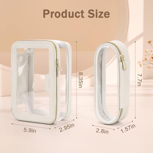 Soimeat Travel Clear Makeup Bag with Makeup Brush Bag, Leather Makeup Case Toiletry Bag, Portable Cosmetic Bag Case, Transparent Waterproof Cosmetic Organizer Storage Bag for Women, Medium, Off-White - size: M