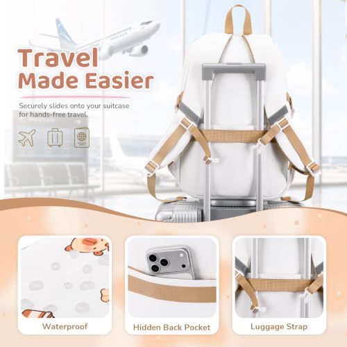 DIGOBAY Backpack for Girls, 5PCS School Bookbag with Lunch Box Pencil Case - color: White Brown