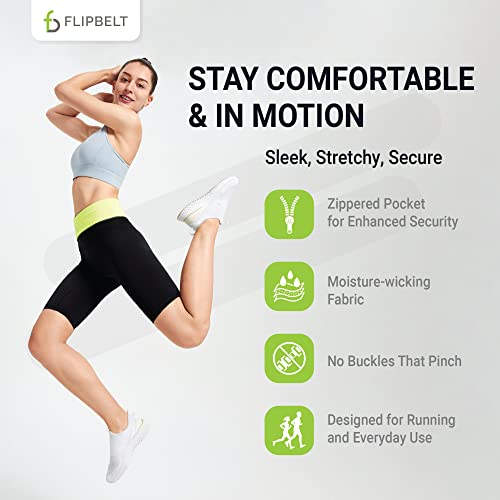 FlipBelt 지퍼 러닝 벨트, 피트니스 및 러닝용 허리 팩, 미국 회사 - color: 반사 네온 옐로우, size: XS