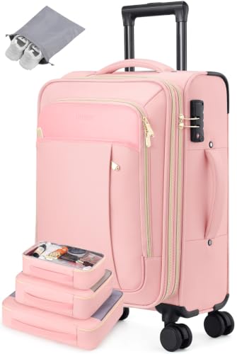 Softside Expandable Carry On Luggage, 20in Carry on Suitcase with Wheels - color: Pink