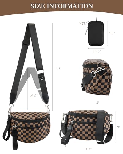 Checkered Crossbody Bag, Spacious Bum Bags for Women - color: Brown&Black