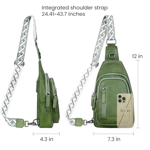 HESHE Leather Sling Bag for Women RFID Crossbody Purse Fanny Pack Chest Bag - color: Grass Green
