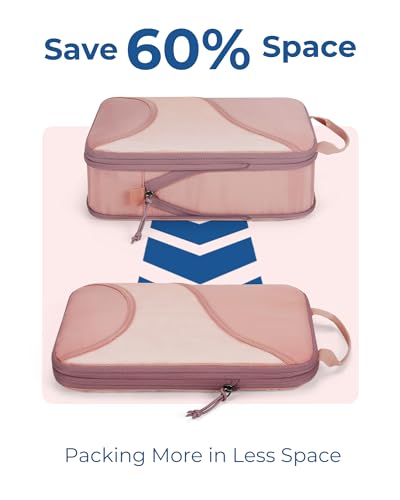 Bagsmart Compression Packing Cubes, Travel Bag Cruise Ship Essentials - color: Dark Pink, size: 6 Set