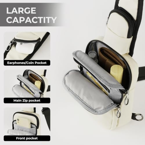 BROADREAM Sling Bag, Crossbody Bag with Anti-Theft Lock Zipper, RFID Blocking & Water Resistant for Travel Work Sport - color: Beige