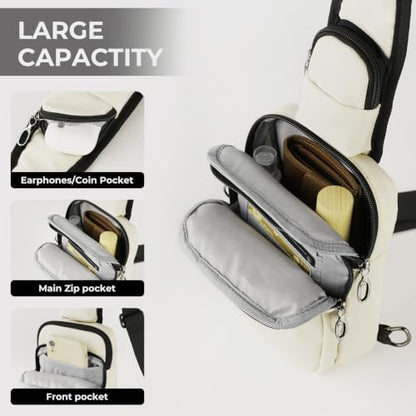 BROADREAM Sling Bag, Crossbody Bag with Anti-Theft Lock Zipper, RFID Blocking & Water Resistant for Travel Work Sport - color: Beige