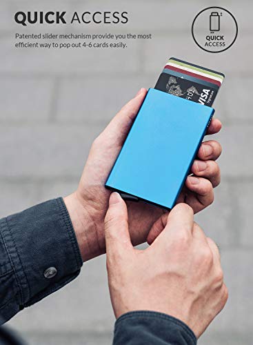 VULKIT Pop Up Wallet, Slim Minimalist Credit Card Holder For Men and Women RFID Blocking Mini Metal Case Blue - color: blue