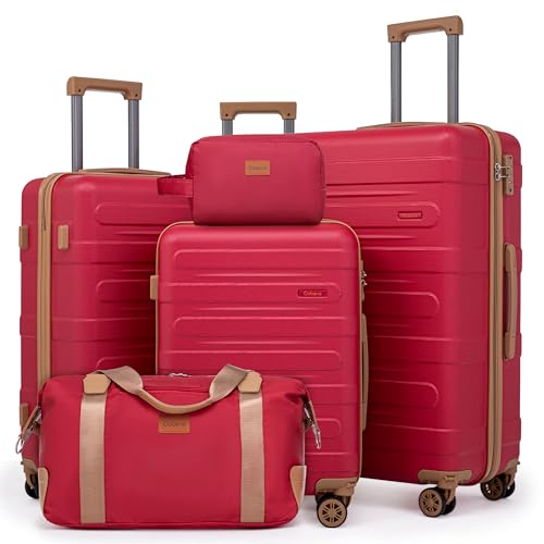 Cobens Luggage Sets 5 Piece, Suitcase with Wheels, 20/24/28inch, Red - color: Red