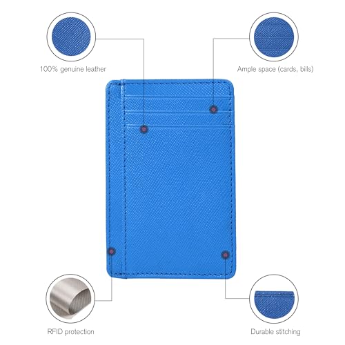 RFID Blocking Real Leather Slim Wallet - Card Holder Design for Men Idea - color: Water Blue