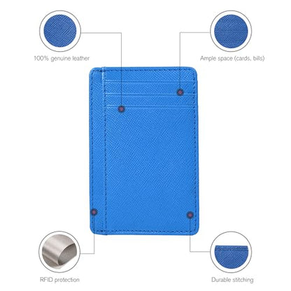 RFID Blocking Real Leather Slim Wallet - Card Holder Design for Men Idea - color: Water Blue
