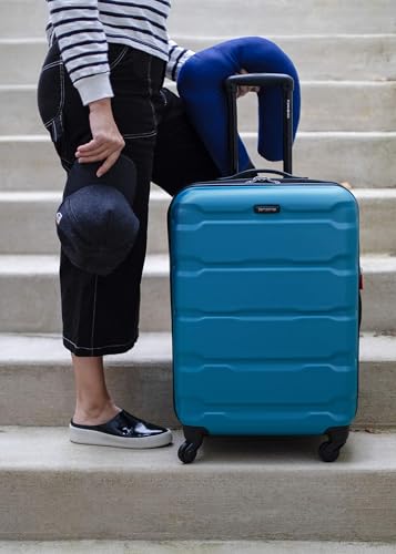 Samsonite Omni PC Hardside Expandable Luggage with Spinner Wheels, Caribbean Blue, Checked-Medium 24-Inch - color: Caribbean Blue, size: Checked-Medium 24-Inch