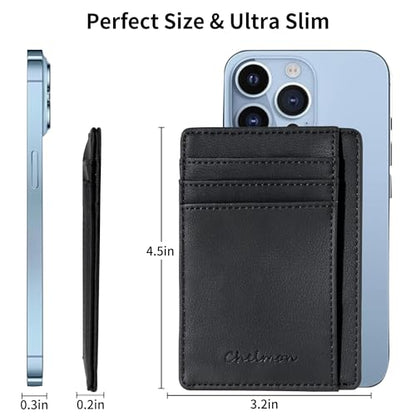 Chelmon Slim Wallet for Men, Minimalist Front Pocket RFID Blocking Credit Card Holder - color: Black Gene