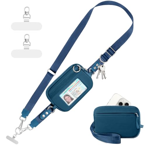Tiostep Clip and Go Strap for Phone with Wallet Crossbody Phone Lanyard Adjustable and Detachable RFID Wristlet Wallet (Blue Peacock, Large) - color: Peacock Blue, size: Large