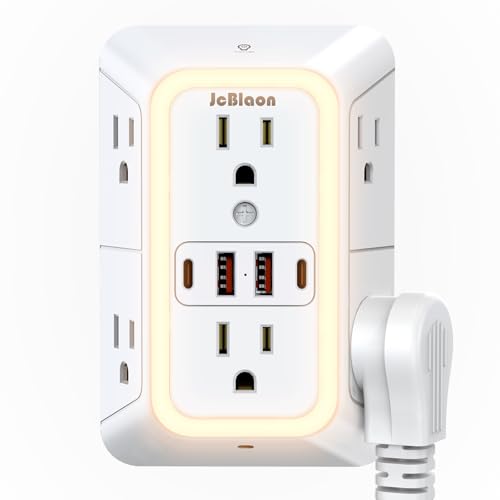 Wall Outlet Extender with Night Light, Power Plug Adapter Multi Plug Outlet Surge Protector with 4 USB Charging Ports (2 USB C), Adapter Spaced Outlets for Home Travel Office-ETL - color: White Night Light 1 Pack