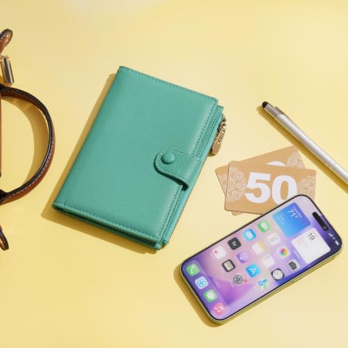 Leather Passport Cover Wallet Travel Essentials Holder with Zipper Pocket - color: Cyan