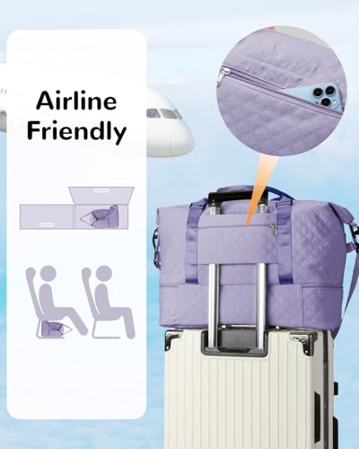 50L XL Weekender Bags for Women, Large Travel Duffle Bags, Purple - color: purple