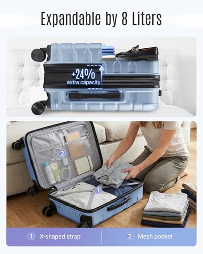 LIGHT FLIGHT Carry On Luggage 22x14x9 Airline Approved Suitcase,Light Blue - color: Light Blue