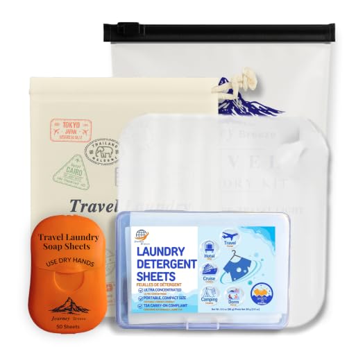 Travel Laundry Detergent Sheets with 50 Pocket Laundry Sheets, 30 Count Hand/Machine Wash, Silicone Sink Stopper & Canvas Bag, plus Bonus Pouch, TSA Compliant, Hotels, Cruises, Camping & Backpacking - style: 5-Pack Laundry Kit