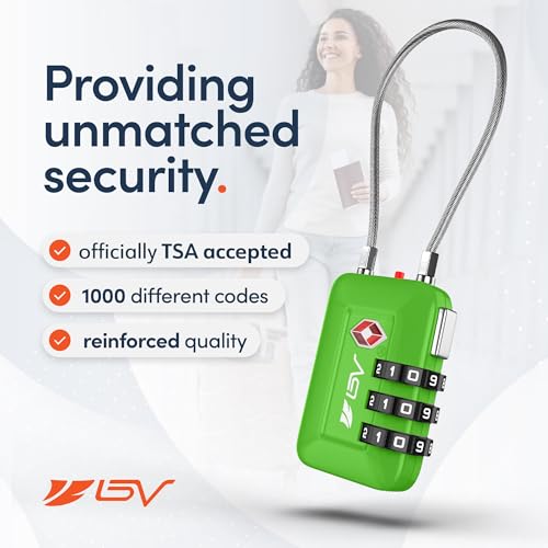 BV Luggage Locks TSA Accepted, Travel Sentry Approved 3-Digit Combination Suitcase Locks with Open Alert & Flexible Cable for Travel, Backpacks, Lockers, Cases, Green, 2 Pack - color: Green 2-Pack