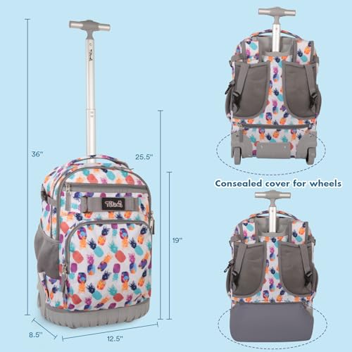 Tilami Rolling Backpack for Kids 19 inch with Lunch Bag Wheeled Laptop Backpack,Pine apples - color: Pine Apples