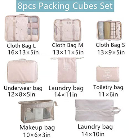 Luggage Packing Organizers Packing Cubes Set for Travel (white cactus) - color: white 8pc
