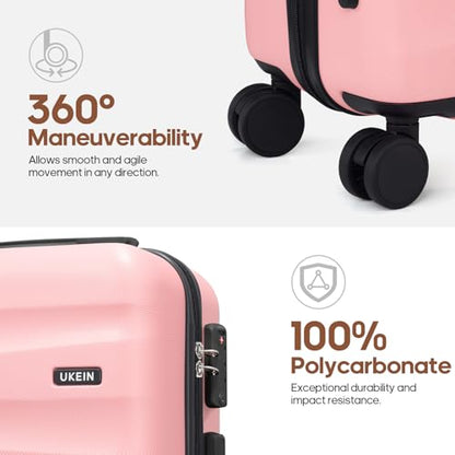 UKEIN Luggage Set with Backpack,Hardshell Carry On Luggage Airline Approved - color: Pink