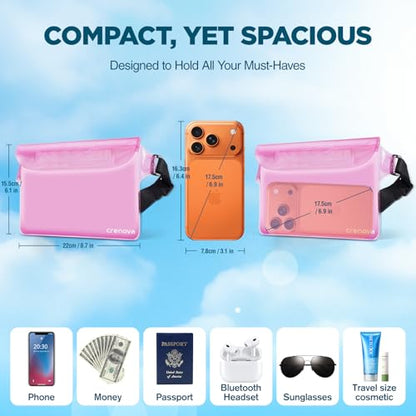 Waterproof Bag Fanny Packs for Women, Floating Beach Bags 2PCS - color: Pink & Clear