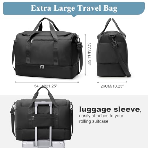Travel Duffel Bag with Shoe Compartment, XL Weekender Bags for Women - color: A-Black, size: Extra Large