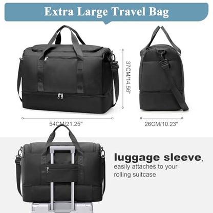 Travel Duffle Bag with Shoe Compartment, XL Weekender Bags for Women - color: B-Black with Toiletry Bag, size: Extra Large