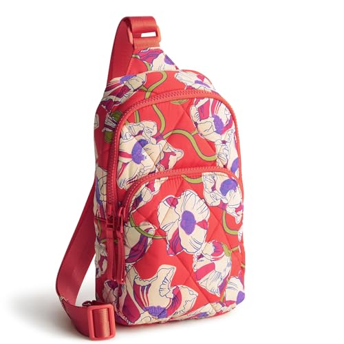 Vera Bradley 여성용 페더웨이트 로먼 슬링 백팩, 소용돌이 치는 양귀비, 원사이즈 - color: 소용돌이 치는 양귀비