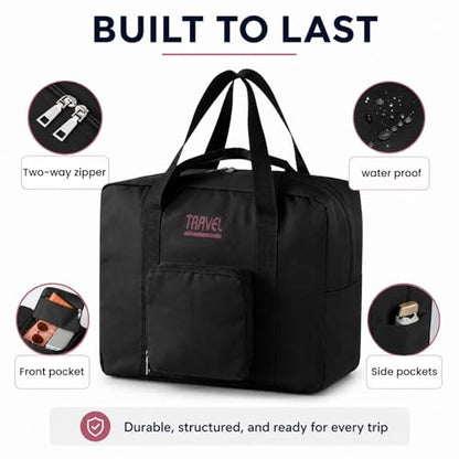 Foldable Travel Duffel Bag 45L Large Capacity Lightweight Water-Resistant Oxford Weekender Bag for Travel Gym Sports(Black)