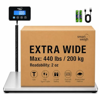Smart Weigh Heavy-Duty Shipping Scale, 440 lb x 2 oz, Wide Platform, USB-C - color: Extra Wide