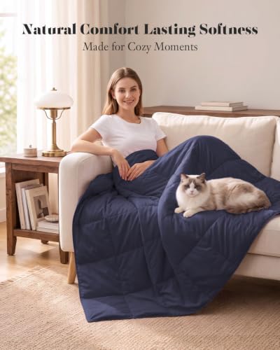 Deodar Down Fiber Throw Blanket Lightweight Packable Throw Indoor & Outdoor - color: Navy Blue