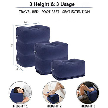 Inflatable Travel Foot Rest Pillow, Adjustable Height Leg Rest Pillow for Cars, Home, Office, Trains, Airplane, Make a Flat Bed for Baby, Kids, Toddlers, Blue, 2 Pack