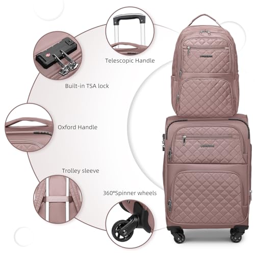 LARVENDER Softside Carry On Luggage 4 Piece, Expandable Carry On Luggage 22x14x9 Airline Approved Underseat Suitcase with Spinner Wheels TSA Lock, Pink (16/20/BP/TB) - color: Pink