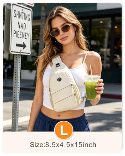 Pritent Crossbody Bags for Women Men Trendy Sling Bag Backpack Casual Chest Bag with Convertible Shoulder Strap - color: Beige, size: Large
