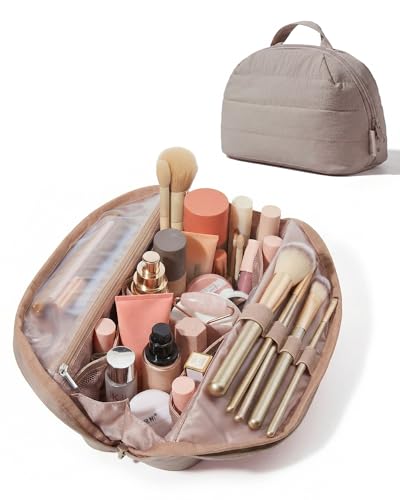 BAGSMART Travel Parallel Makeup Bag, Fold-Down Cosmetic Pouch for Women - color: Brown