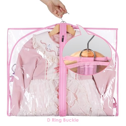 Zilink Clear Dance Garment Bags for Dancers Dance Costume Garment Bag 40 in - color: Clear Pink, size: 4 Pack