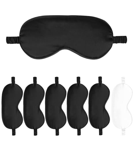 7PACK Satin Eye Mask Silk Sleep Masks Silky Blackout Eyes Covers Sleeping Blindfold Eyeshade Wedding Bridal Gift Travel Naps - color: Black