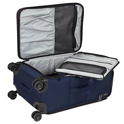 M&A Dual Opening Wide Trolley Check-in Suitcase Luggage, Navy Blue, Large 28-Inch - color: Navy Blue, size: Checked-Large 28-Inch