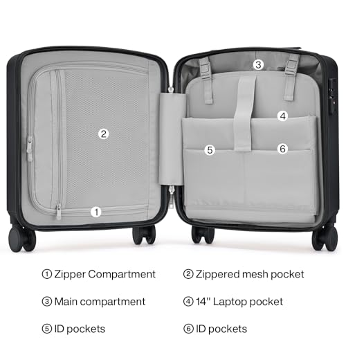 Hanke 16 Inch Underseat Small Carry On Luggage, Hard Shell with TSA Lock - color: Jet Black, size: 16 Inch