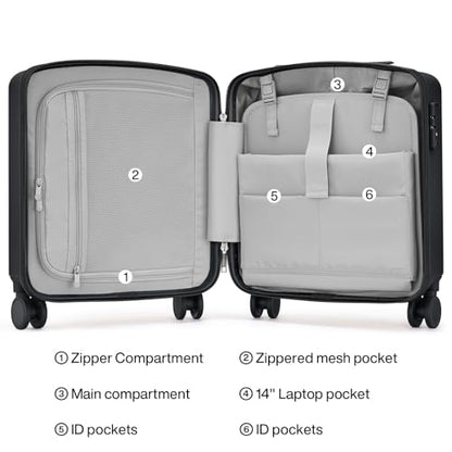 Hanke 16 Inch Underseat Small Carry On Luggage, Hard Shell with TSA Lock - color: Jet Black, size: 16 Inch